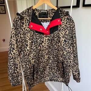 J. Crew Animal Print Anorak with Red Trim